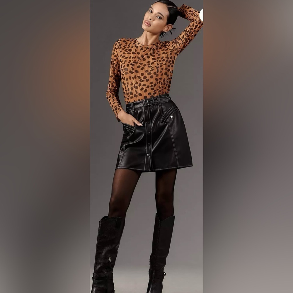 Anthropologie Porridge Leopard Print Mock Neck Long Sleeve Top - Picture 3 of 8